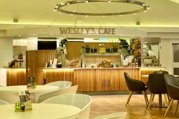 Wesley's Cafe interior with tables and chairs