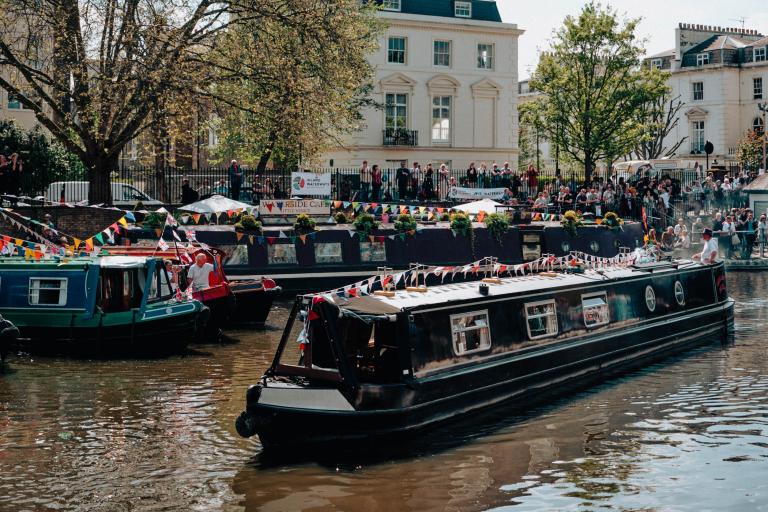 Canal boats at Little Venice during canal festival